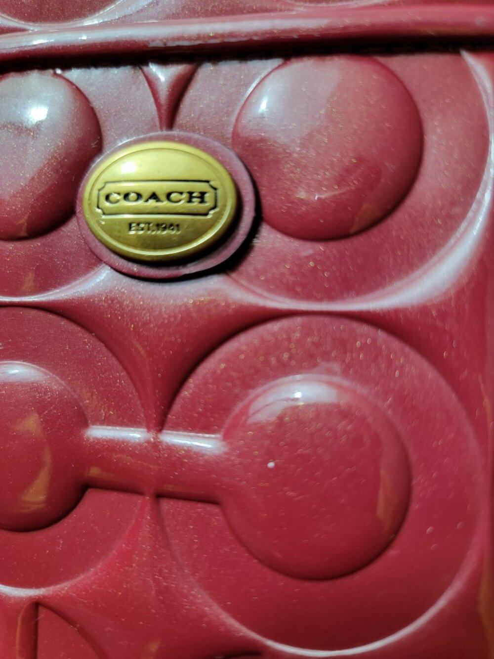 Coach Peyton Op Art Patent Leather Jordan Carryall Passion Berry Red Satchel - Picture 7 of 12